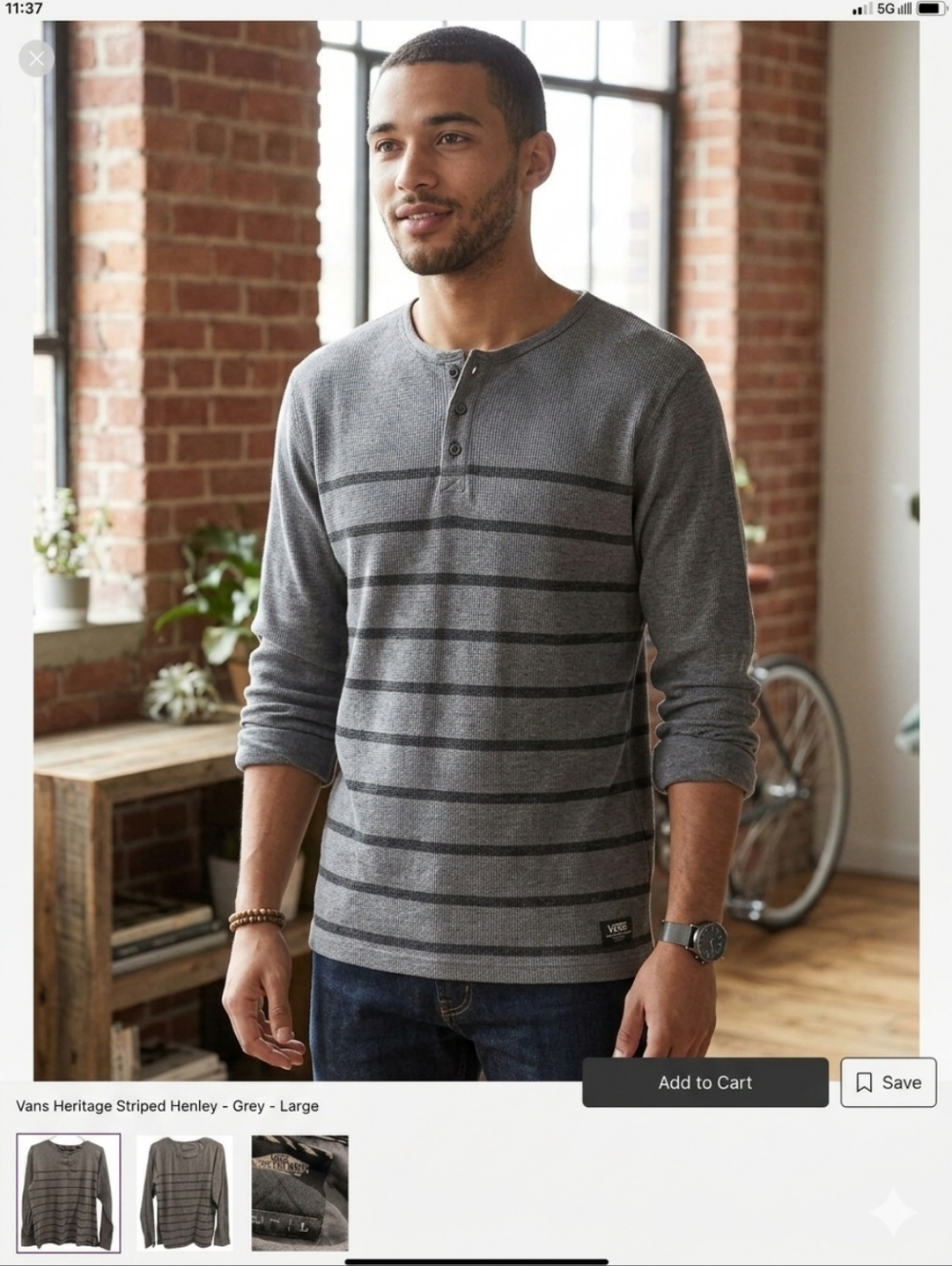 Vans Black and Gray Long Sleeve Shirt, Large